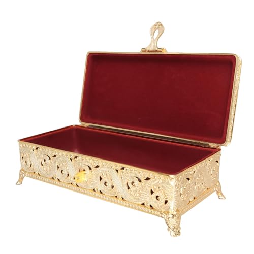 KIUGOP Vintage-Schmuckkästchen aus Metall, Großes Fassungsvermögen, Rechteckige Schmuckschatulle für Halsketten und Ohrringe,Gold KIUGOP Vintage-Schmuckkästchen aus Metall, Großes Fassungsvermögen, Rechteckige Schmuckschatulle für Halsketten und Ohrringe,Gold von KIUGOP