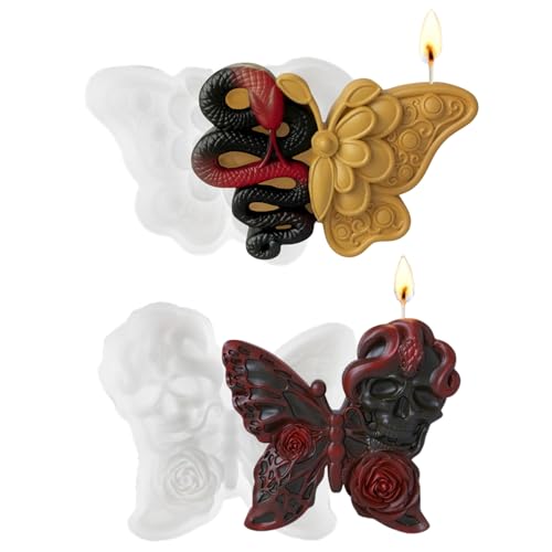 KIUMODIY Silikonformen mit Totenkopf- und Schlangenmotiv für Bastelarbeiten, antihaftbeschichtete Schmetterlings-Harzform für Seife, Kerzen, Autofrisches, DIY-Heimdekor, 2 Stück KIUMODIY Silikonformen mit Totenkopf- und Schlangenmotiv für Bastelarbeiten, antihaftbeschichtete Schmetterlings-Harzform für Seife, Kerzen, Autofrisches, DIY-Heimdekor, 2 Stück von KIUMODIY