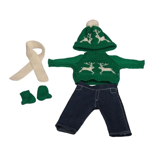 KIXZSAZ 5 Teile/Satz Komplette 18 Zoll Puppe Weihnachten Outfit Mit Pullover Hosen Hüte Handschuhe Und Schals Weihnachten Puppe Kleidung , grün weiß von KIXZSAZ