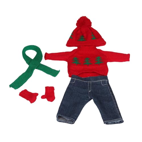 KIXZSAZ 5 Teile/Satz Komplette 18 Zoll Puppe Weihnachten Outfit Mit Pullover Hosen Hüte Handschuhe Und Schals Weihnachten Puppe Kleidung , rot grün von KIXZSAZ
