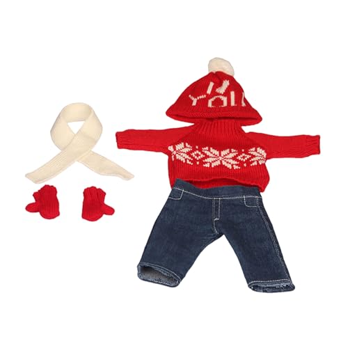KIXZSAZ 5 Teile/Satz Komplette 18 Zoll Puppe Weihnachten Outfit Mit Pullover Hosen Hüte Handschuhe Und Schals Weihnachten Puppe Kleidung , rot weiß von KIXZSAZ