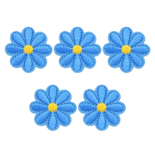 KIXZSAZ 5 teiliges Set mit weichen und bequemen, mit Blumen bestickten Aufnähern für eine breite Anwendung, Polyester Blumenapplikationen, Blau von KIXZSAZ