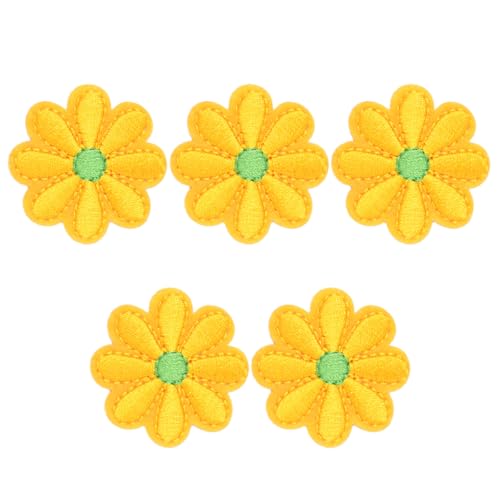 KIXZSAZ 5 teiliges Set mit weichen und bequemen, mit Blumen bestickten Aufnähern für eine breite Anwendung, Polyester Blumenapplikationen, Gelb von KIXZSAZ