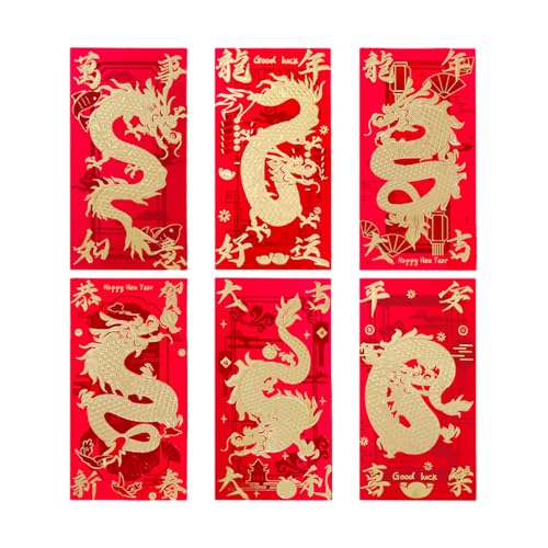 KIXZSAZ 6x traditionelle chinesische rote Umschläge für Feste und besondere Anlässe, Papier Neujahrs Drachen Glücksgeld Taschentasche, 209A, 6 Stück, 6.7 Zoll KIXZSAZ 6x traditionelle chinesische rote Umschläge für Feste und besondere Anlässe, Papier Neujahrs Drachen Glücksgeld Taschentasche, 209A, 6 Stück, 6.7 Zoll von KIXZSAZ