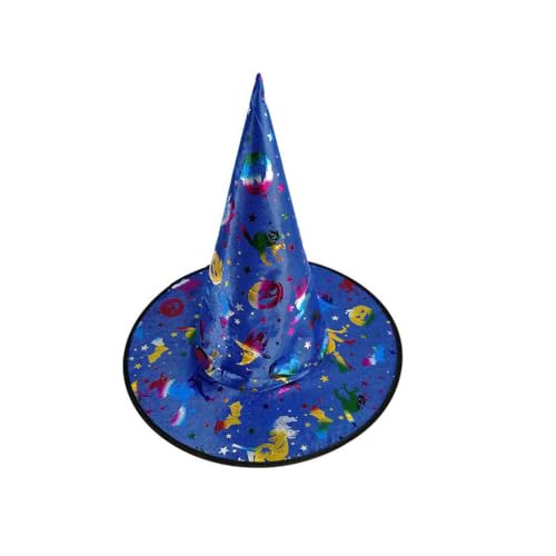 KIXZSAZ Atmungsaktive, hautfreundliche Kinderkappen Zauberer Maskerade Hexenhut Halloween Party Cosplay Zubehör Requisiten Kleid Ornamente, Blau von KIXZSAZ