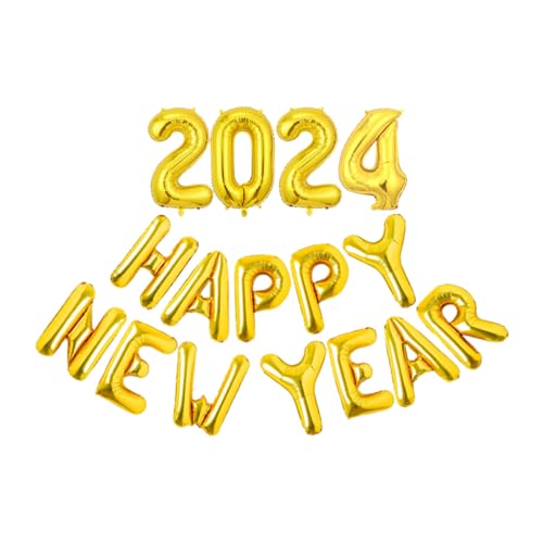KIXZSAZ Geruchloser Folienballon für Partys im Innen und Außenbereich, Metall, frohes neues Jahr 2024, Schule, nicht leicht zu platzen, Silvester, Gold von KIXZSAZ