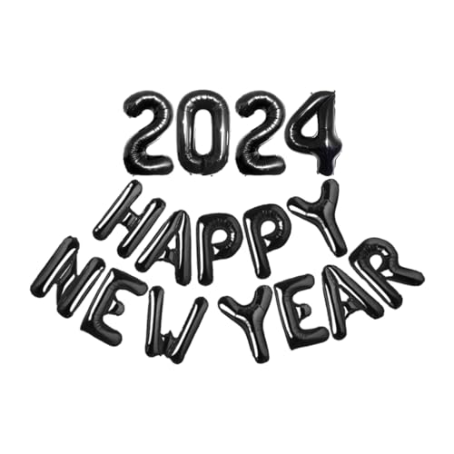 KIXZSAZ Geruchloser Folienballon für Partys im Innen und Außenbereich, Metall, frohes neues Jahr 2024, Schule, nicht leicht zu platzen, Silvester, Schwarz von KIXZSAZ