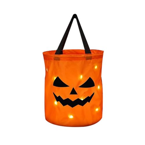 KIXZSAZ Halloween Süßigkeitseimer mit LED Licht, niedliches Kürbismuster, das die Halloween Party nachts anders aussehen lässt und bringt, Orange Rot 1 KIXZSAZ Halloween Süßigkeitseimer mit LED Licht, niedliches Kürbismuster, das die Halloween Party nachts anders aussehen lässt und bringt, Orange Rot 1 von KIXZSAZ