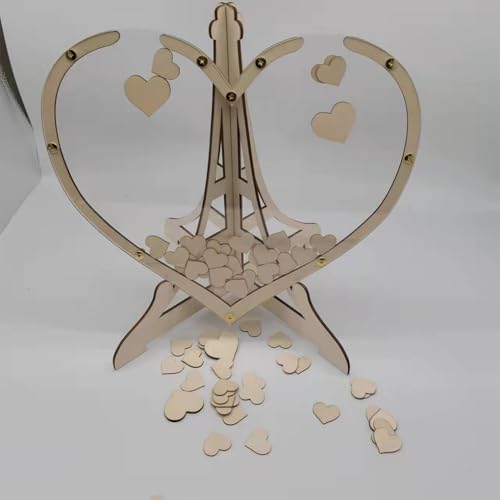 KIXZSAZ Nachhaltiges und elegantes Gästebuch Set aus Holz in Herzform, Gästebuchschild für Hochzeiten, Babypartys, Jubiläumsfeiern, Wie abgebildet 80 Herzen von KIXZSAZ