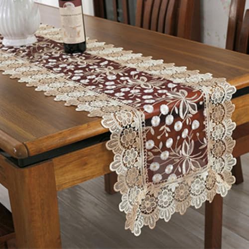 KIXZSAZ Passende Hohle Tischdecke für Elegante Hochzeitsempfänge, Tischläufer aus Häkelspitze mit Quasten, luxuriös und pflegeleicht , Weinrot , 40*120cm von KIXZSAZ