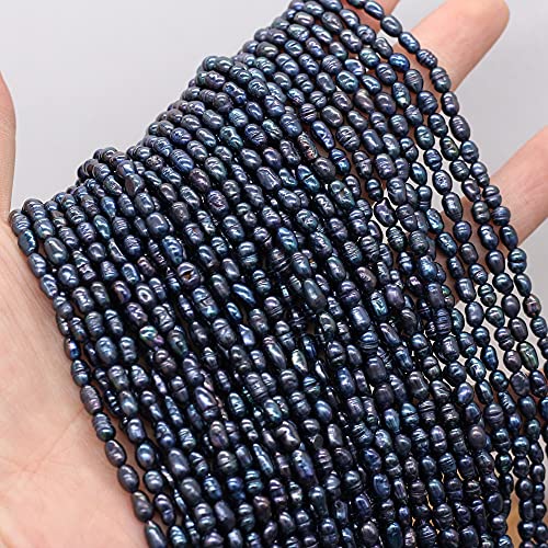 Natürliche Süßwasserperlen, schwarze Reisform, lose Isolationsperlen, für die Schmuckherstellung, DIY-Halsketten-Armbandzubehör, 5–6 mm von KIYANSH