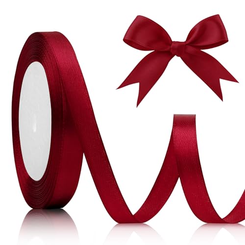 Geschenkband Rot,Satinband Rot,Rotes Band,Geschenkband,Schleifenband 10mm,22m Weinrot Geschenkband,Weihnachten Geschenkband Stoff Für Schleife Haare,Hochzeit,Geburtstag Geschenke Schnürung Band von KIYFXA