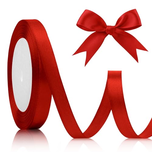 Geschenkband Rot 10mm, 22meters Schleifenband Rot Satinband Rot Schleifenband Weihnachten Rotes Band Satinband Weihnachten Dekoband Rote für Hochzeit Dekoration Taufe und Geburtstag Geschenke von KIYFXA
