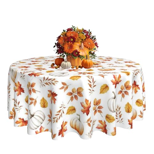 KIYIYZER Herbst-Kürbis-Tischdecke, rund, 152,4 cm Durchmesser, Herbst-Ahornblatt-Muster, wasserdicht, abwischbar, Weiß KIYIYZER Herbst-Kürbis-Tischdecke, rund, 152,4 cm Durchmesser, Herbst-Ahornblatt-Muster, wasserdicht, abwischbar, Weiß von KIYIYZER