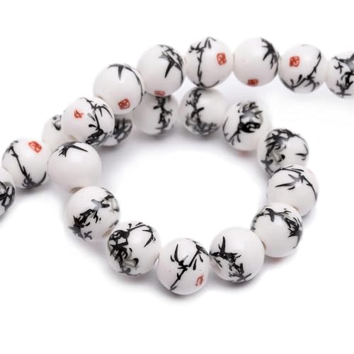 KIZAMI Runde kleine Florale Trennperlen, 60 Stück, 14/12/8/6 mm, Keramikperlen für Schmuckherstellung, Halsketten, Armbänder, lose Perlen, Basteln von KIZAMI