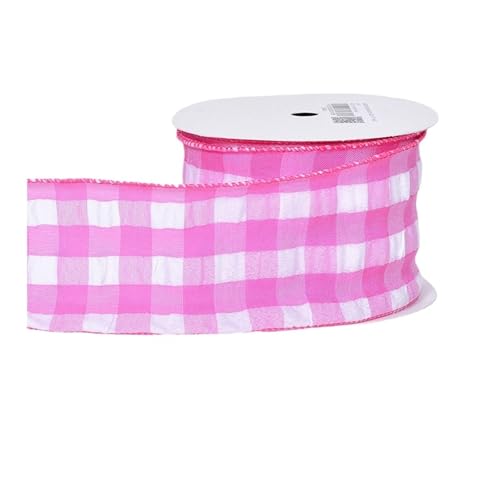 KJBDQQH Schleife 10 Yards/Rolle 63,0 mm Karierte Bänder mit Drahtrand for Bastelarbeiten, Schleifen, handgefertigte Wickelpartys, Weihnachtsdekoration(Dark Pink) von KJBDQQH