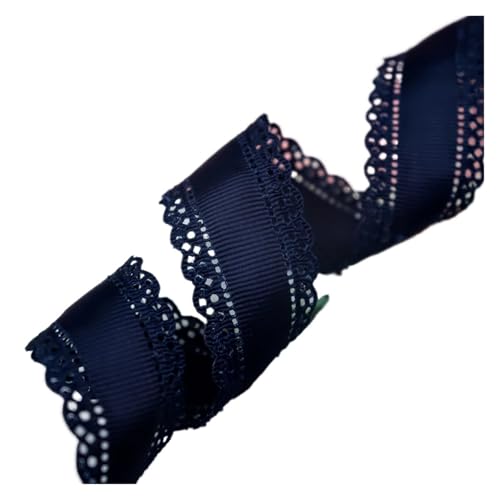 KJBDQQH Schleife 10 Yards 3 cm 1,25 Zoll ausgehöhltes Grosgrain-Spitzenrippenband Blümchenband DIY Schleife Halskette Hochzeit Geburtstag Kuchen Verpackung Dekor(Deep Blue) von KJBDQQH