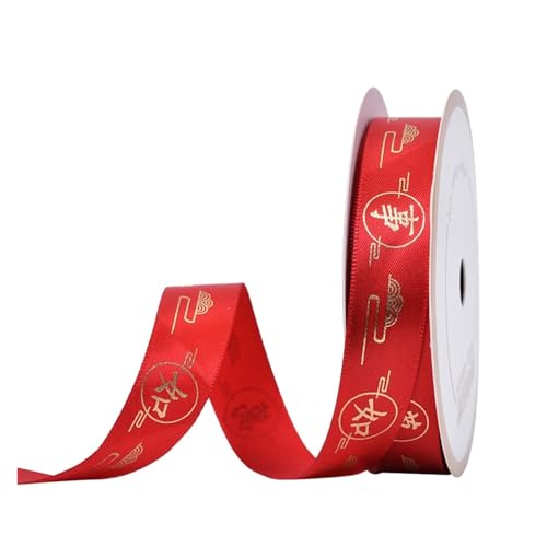 KJBDQQH Schleife 100 Yards/Rolle 16 mm, 25 mm, bedrucktes Band, rote Bänder, Frühlingsfest-Verpackung, Party-Dekoration(Color1,25mm) von KJBDQQH