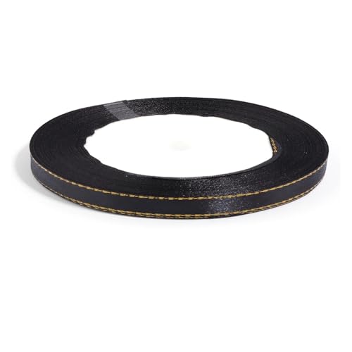 KJBDQQH Schleife 100 Yards farbige Satinbänder mit Goldrand, Stoffband for DIY-Party, Hochzeit, Dekoration, Verpackung, handgefertigte Materialien(Black,10mm) von KJBDQQH