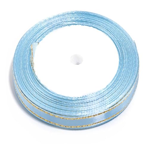 KJBDQQH Schleife 100 Yards farbige Satinbänder mit Goldrand, Stoffband for DIY-Party, Hochzeit, Dekoration, Verpackung, handgefertigte Materialien(Light Blue,10mm) von KJBDQQH