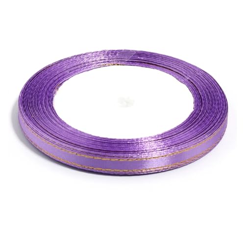 KJBDQQH Schleife 100 Yards farbige Satinbänder mit Goldrand, Stoffband for DIY-Party, Hochzeit, Dekoration, Verpackung, handgefertigte Materialien(Purple,10mm) von KJBDQQH