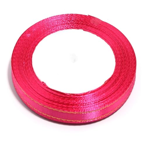 KJBDQQH Schleife 100 Yards farbige Satinbänder mit Goldrand, Stoffband for DIY-Party, Hochzeit, Dekoration, Verpackung, handgefertigte Materialien(Rose Red,6mm) von KJBDQQH