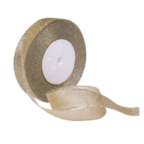 KJBDQQH Schleife 100yard 25MM Glitter Farbe Band Weihnachten Hochzeit Decor Kuchen Candy Box Verpackung Wrap Materialien DIY Zubehör(Light Gold) von KJBDQQH