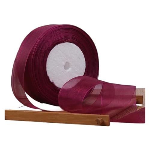 KJBDQQH Schleife 12/15/20/25/40/50 mm (100 Yards) Organza-Fleckenband, DIY-Handwerk, Hochzeit, for Party-Dekoration, Kuchenschleife, Verpackungsband(Purple red,15mm Organza Ribbon) von KJBDQQH