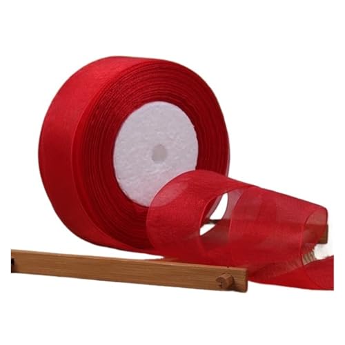 KJBDQQH Schleife 12/15/20/25/40/50 mm (100 Yards) Organza-Fleckenband, DIY-Handwerk, Hochzeit, for Party-Dekoration, Kuchenschleife, Verpackungsband(Red,25mm Organza Ribbon) von KJBDQQH