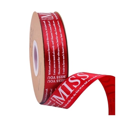 KJBDQQH Schleife 20 Yards 25 mm Buchstaben-bedrucktes Satinband for Basteln, Basteln, Stoff, Hochzeit, Geburtstag, Party, Weihnachten, Kuchen, Blumenverpackung(Wine Red) von KJBDQQH