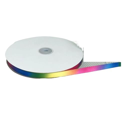 KJBDQQH Schleife 25/100 Yards Regenbogen-Blumendruck-Ripsband for Basteln, DIY, Haarschleife, Weihnachtsbänder, Zubehör, Nähzubehör(10mm Rib Dark rainbo,25yards) von KJBDQQH
