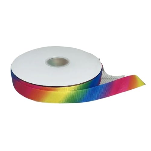 KJBDQQH Schleife 25/100 Yards Regenbogen-Blumendruck-Ripsband for Basteln, DIY, Haarschleife, Weihnachtsbänder, Zubehör, Nähzubehör(25mm Rib Dark rainbo,25yards) von KJBDQQH