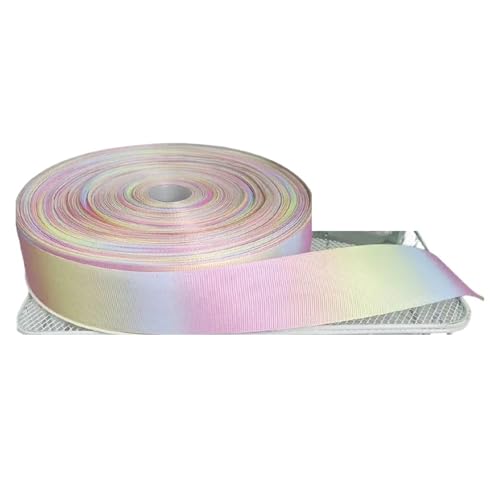 KJBDQQH Schleife 25/100 Yards Regenbogen-Blumendruck-Ripsband for Basteln, DIY, Haarschleife, Weihnachtsbänder, Zubehör, Nähzubehör(40mm Rib Rainbow,100yards) von KJBDQQH