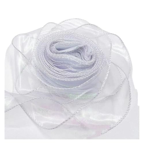 KJBDQQH Schleife 40 mm 30 Yards Fischschwanz-Organzaband Reflektierendes schillerndes Band mit gewelltem Rand for Verpacken von DIY-Bogenstrauß-Voilebändern(White) von KJBDQQH