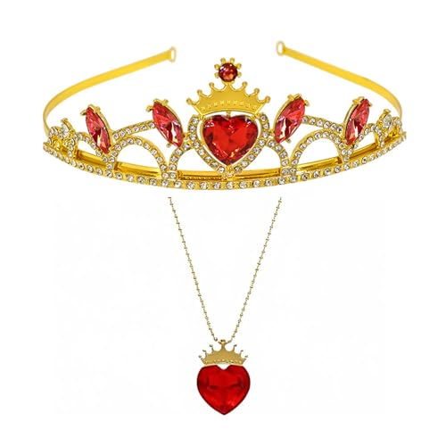 KJDYQ Evie Crown Descendants inspiriertes Diadem und Halskette, Herzkönigin-Schmuck-Set, roter Anhänger und Herzkrone, für Damen, Halloween, Verkleidungszubehör, kleine Größe von KJDYQ
