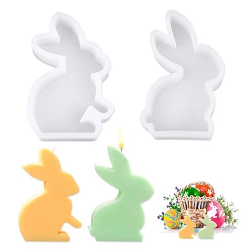 2 Stück, Epoxidharz Silikonformen Gießformen, Kerzenformen Zum Gießen, Kerzen Selber Machen Set, Premium Silikonform Hase, für Ostern Weihnachten Diy Aromatherapie Kerzen Seife Handwerk Ornamente (A) von KJG