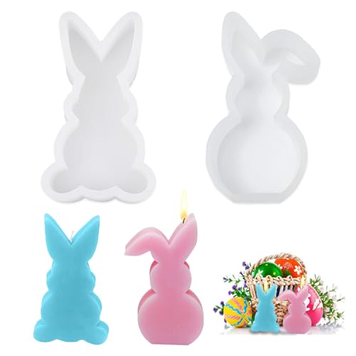 2 Stück, Epoxidharz Silikonformen Gießformen, Kerzenformen Zum Gießen, Kerzen Selber Machen Set, Premium Silikonform Hase, für Ostern Weihnachten Diy Aromatherapie Kerzen Seife Handwerk Ornamente von KJG