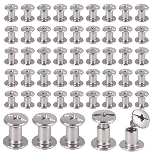 KJLEEN 100 Stück(50Set) Buchschrauben Edelstahl Chicago Schrauben Set 5 mm x 6 mm Binding Schrauben für DIY Lederdekoration Buchbinderei Fotoalbum Handtaschen von KJLEEN