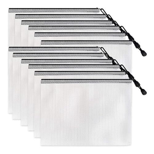 12 Stück Reißverschluss-Aktentasche, A4-Reißverschluss, Netztasche, Aufbewahrungstasche, PVC-Aktentasche, Bürobedarf, Aufbewahrungstasche (34 cm x 24 cm) von KJUUQBZL