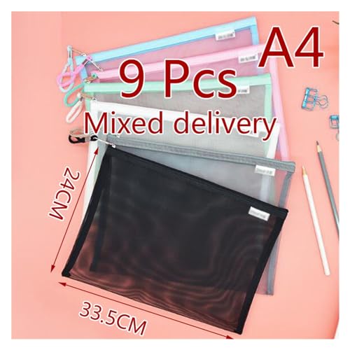 9 stücke Nylon Bleistift Tasche Mesh Dokument Tasche Zipper Schreibwaren Lagerung Taschen Geldbörse Datei Transparent Büro Schule Student Lieferungen(9pcs A4 random color) von KJUUQBZL