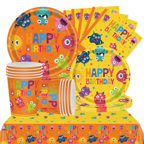 KJoet 51 Stück Monster Partygeschirr Monster Geburtstagsdekoration Monster Geschirr Party Set Monster Partyteller Servietten Tischdecke Monster Party Geschirr Monster Partyzubehör für 10 Kinder von KJoet