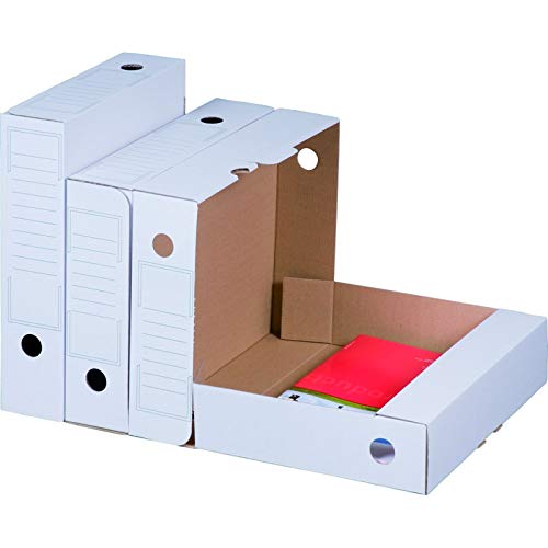 KK Verpackungen® Archiv-Ablageboxen | 20 Stück, 250 x 70 x 317 mm in Weiß | Wiederverschließbare Archivschachteln mit Beschriftungsfeldern | Archivkartons mit 7,5cm Rückenbreite von KK Verpackungen