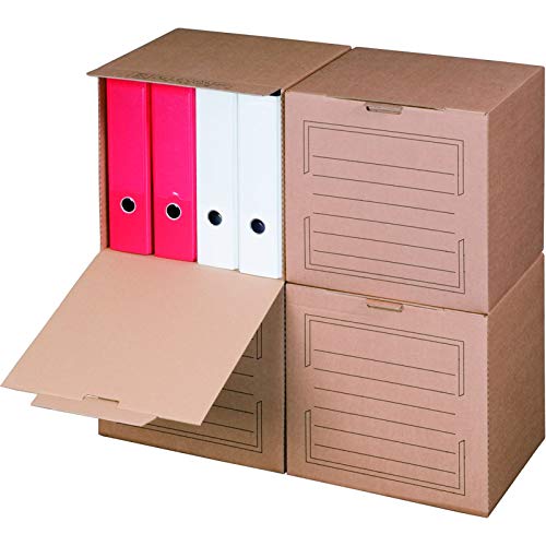 KK Verpackungen® Archivboxen | 5 Stück, Archivschachteln mit Frontklappe für bis zu 4 Ordner | Archivkartons mit Beschriftungsfeldern in Braun von KK Verpackungen