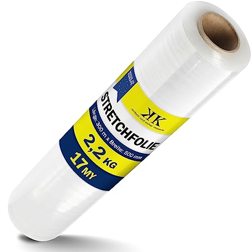 KK Verpackungen® Stretchfolie 500 mm x 300 m | 48 Rollen, Echte 2,2 kg Wickelfolie für Umzug in Transparent | Verpackungsfolie für Möbel von KK Verpackungen