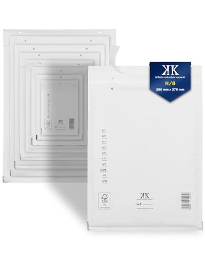 KK Verpackungen 100x Luftpolster-Versandtaschen H8 H/8 290 x 370 mm (Außenmaß) in Weiß | Luftpolsterumschläge Luftpolstertaschen selbstklebend von KK Verpackungen