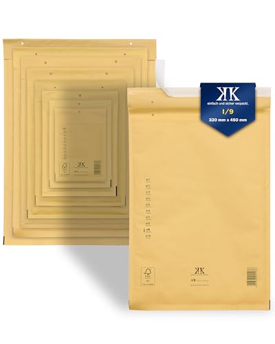 KK Verpackungen 100x Luftpolster-Versandtaschen I9 I/9 320 x 450 mm (Außenmaß) in Braun | Luftpolsterumschläge Luftpolstertaschen selbstklebend für DIN A3+ von KK Verpackungen