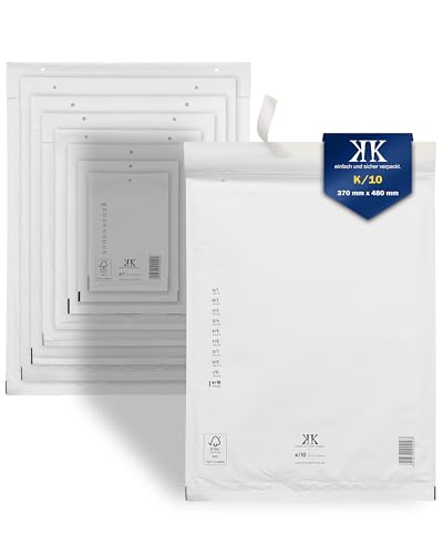 KK Verpackungen 100x Luftpolster-Versandtaschen K10 K/10 370 x 480 mm (Außenmaß) in Weiß | Luftpolsterumschläge Luftpolstertaschen selbstklebend von KK Verpackungen