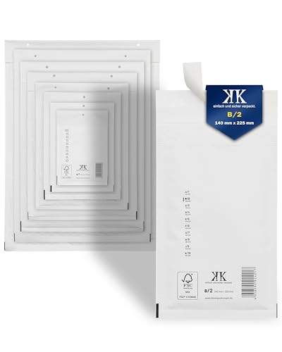 KK Verpackungen 200x Luftpolster-Versandtaschen B2 B/2 140 x 225 mm (Außenmaß) in Weiß | Luftpolsterumschläge Luftpolstertaschen selbstklebend von KK Verpackungen