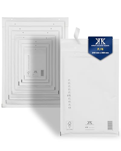KK Verpackungen 200x Luftpolster-Versandtaschen F6 F/6 240 x 350 mm (Außenmaß) in Weiß | Luftpolsterumschläge Luftpolstertaschen selbstklebend für DIN A4+ von KK Verpackungen