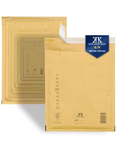 KK Verpackungen 300x Luftpolster-Versandtaschen E5 E/5 240 x 275 mm (Außenmaß) in Braun | Luftpolsterumschläge Luftpolstertaschen selbstklebend von KK Verpackungen